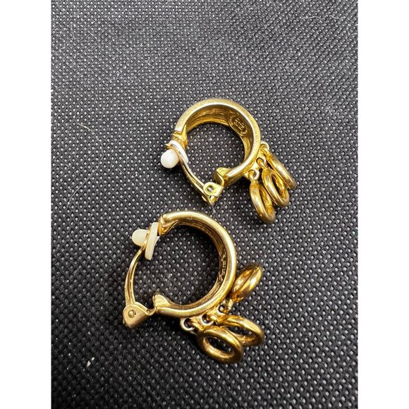 Gold-Tone Givenchy Dangle Hoop Earrings With Decorative Rings & Clip-On Backings - Picture 2 of 8